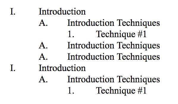 outline example, next step