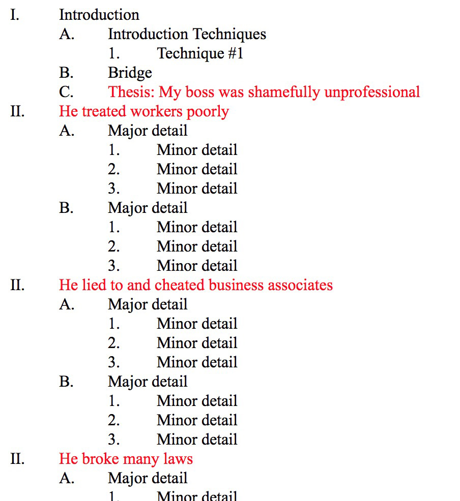 outline example, next step