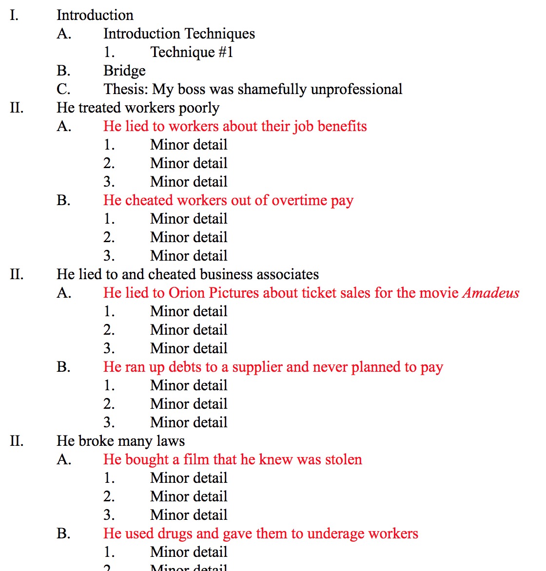 outline example, next step