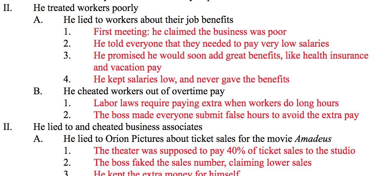 outline example, next step