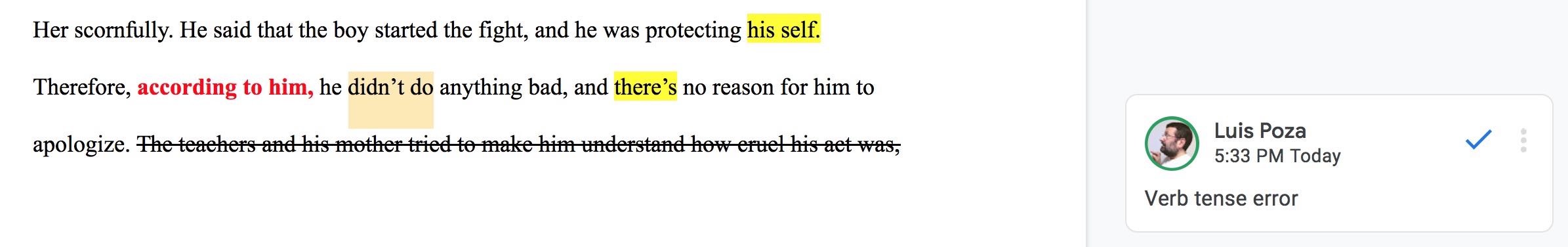 An example of proofed text